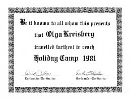 Holiday Camp Distance Award